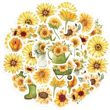 TiTiPaPa 46入組/包向日葵設計復古風格裝飾貼紙,可用於手帳,文具,相簿,水瓶,筆記本電腦,手機,藝術品,縫紉用品,玩具和遊戲,牆壁貼紙,創意 Diy 藝術和工藝裝飾 - 彩色 - 查看 3