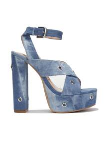 Women's  Open Toe Platform High Block Heels - Platform Square Toe Ultra High Heel For Weekend - Màu xanh lam - Xem 6