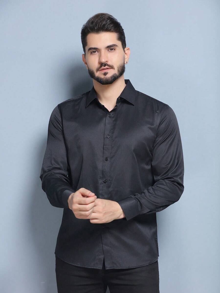 camisa social manga longa não amassa Passa fácil NOVO MUITO BOM - Preto - Visão 1