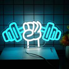 1pc Acrylic Material Dumbbell Neon Sign, Gym Dumbbell Shape Neon Sign, Weightlifting Sign Neon Light, Can Be Used As Wall Art, Wall Background Decoration, Bedroom Decoration, Friend Birthday Gift, Christmas Gift, Friend Gift, Gym Decoration, Choice For Fitness Enthusiasts , Wall Fitness Movement Art Night Light - Blue and White - View 2
