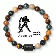 Pulsera De La Suerte De 12 Constelaciones, Hombres Y Mujeres Pulsera De Piedra De Ojo De Tigre De Moda, Pulseras De Piedra Natural, Joyas De Pareja De Virgo, Leo, Libra - Pulsera de constelaciones de tres colores. - Ver 17