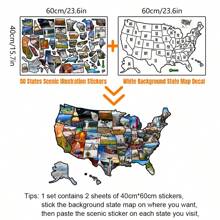 2 Pcs RV State Sticker Travel Map Of The United States, Include 50 State Stickers With Scenic Illustrations And White Background State Decals, Visited Map Sticker For Tracking Your Travel, RV Travel Trailer Camper Must Have Accessories - Multicolor - View 2