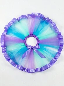 少女生日快樂短袖T恤和藍色網紗芭蕾裙套裝，包括發帶和絲帶