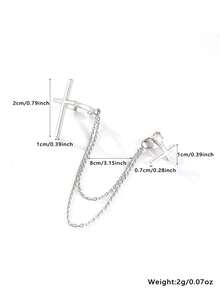 1pc 925 Sterling Silver Women's Earring, Cold Tone Cross Shaped Fashionable Elegant Clip On Earring / Stud Earring - Silver - View 4
