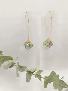 1對歐美時尚新款玻璃聚合耳環-簡約優雅,適用於女性日常佩戴 - 彩色 - 查看 2