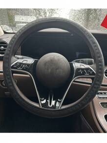 15英寸通用汽車方向盤套防滑壓制pu皮革 - 黑色 - 查看 1