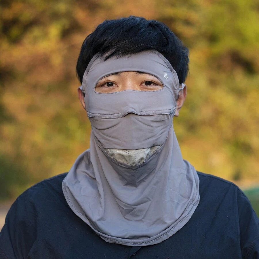 男士臉部防曬面罩全臉防紫外線夏季面罩防曬護頸騎乘涼爽冰絲圍巾 - 灰色 - 查看 1
