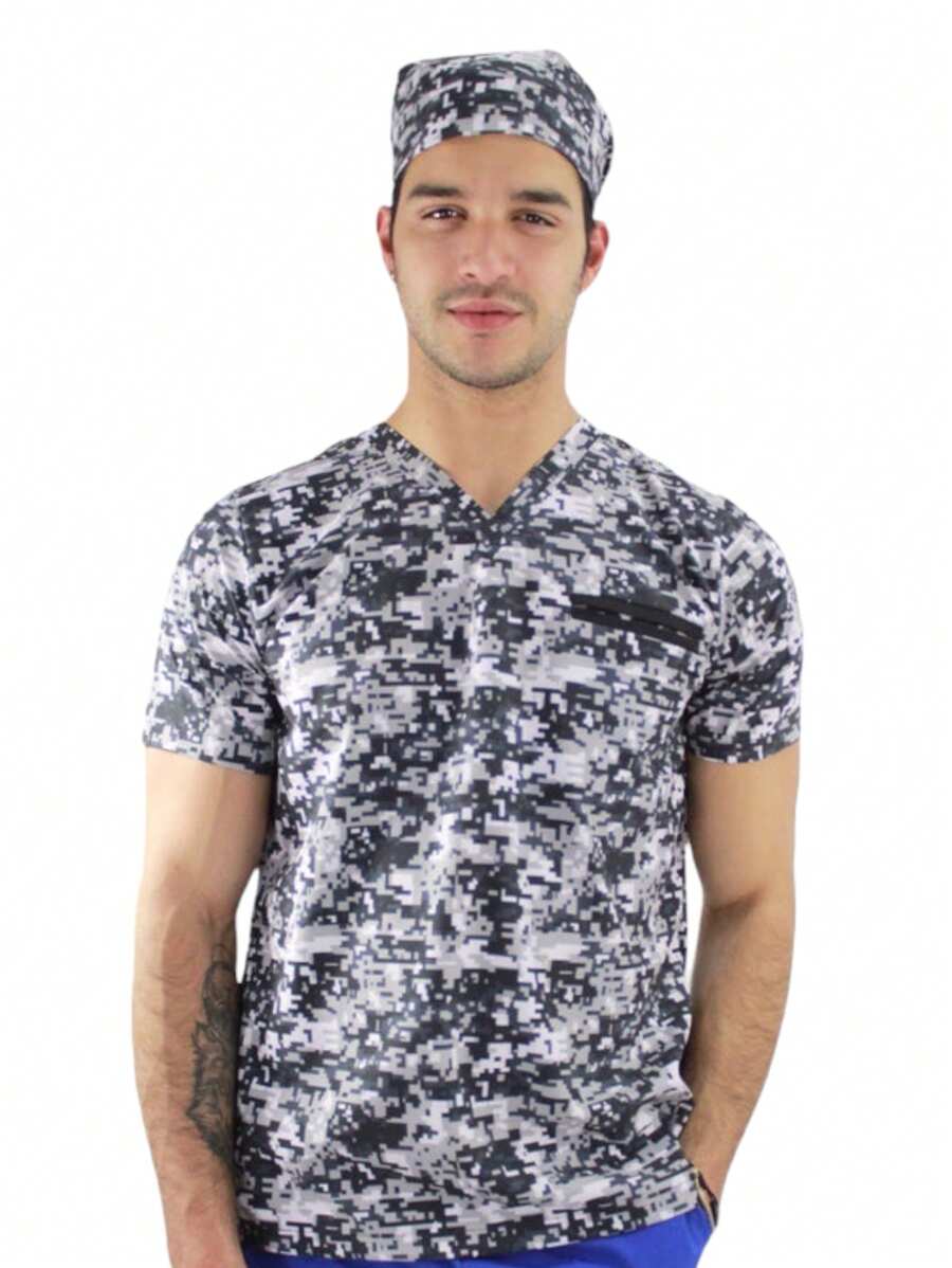SOULMATE Filipina Quirúrgica Hombre Estampada - Negro Pixel - Ver 1