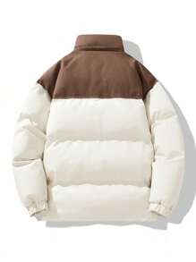 Men's Color Block Stand Collar Padded Coat, Windproof And Waterproof Down Padded Coat - White - View 5