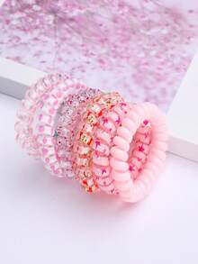 6入組粉色螺旋髮圈，女孩髮圈 - 彩色 - 查看 1