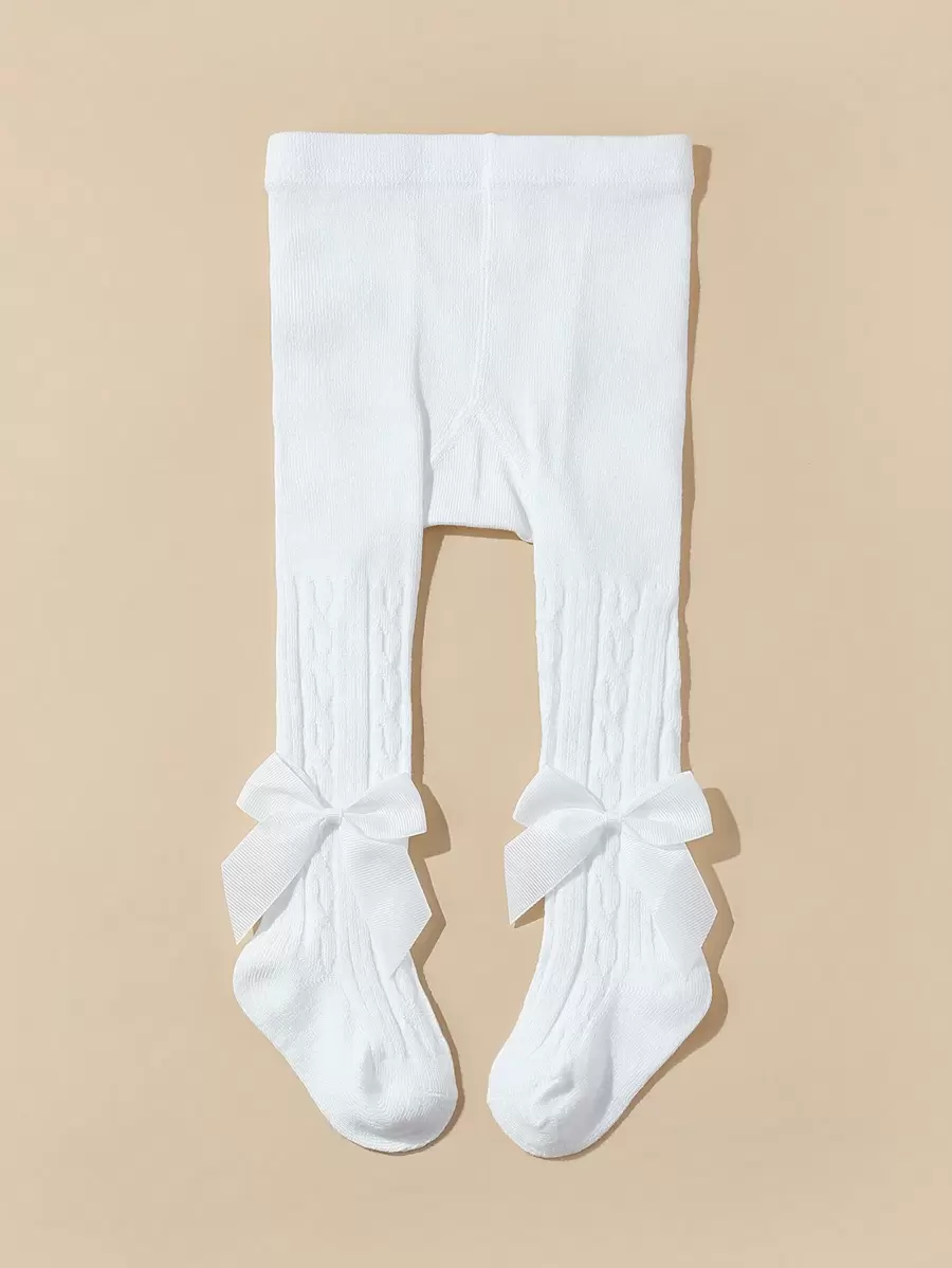 1pc Spring And Autumn Solid Color Baby Tights With Bowknot Decoration