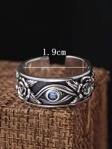 1件男士古銀色荷魯斯之眼可調整開口戒指,復古風格,是男孩的最佳禮物 - 復古銀色 - 查看 3