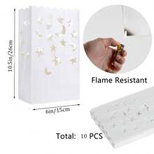 10pcs Fire Retardant Candle Bags With Star & Moon Cutouts And Printed Patterns - White - View 5