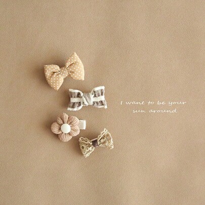 4入組兒童韓式和日式風格的髮飾套裝,包括髮夾和髮針