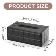 Black Checkered Rectangular Large Size Pu Leather Tissue Box Cover For Dining Table Home Bathroom Decor Bathroom Organizer Fall Decor Back To School - Black - View 2