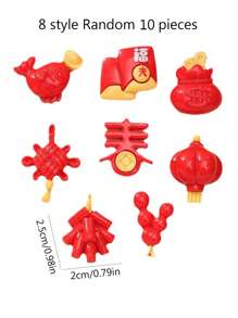 1套10入組新年紅燈籠,紅色結,紅色信封,樹脂製裝飾配件,適用於製作手機殼,鞋扣,髮夾等 - 紅色 - 查看 3