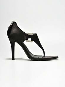 Katina Women's Rhinestone Trim Open Toe Skinny Heels - Black - View 3