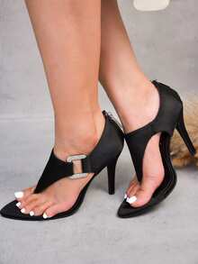 Katina Women's Rhinestone Trim Open Toe Skinny Heels - Black - View 1