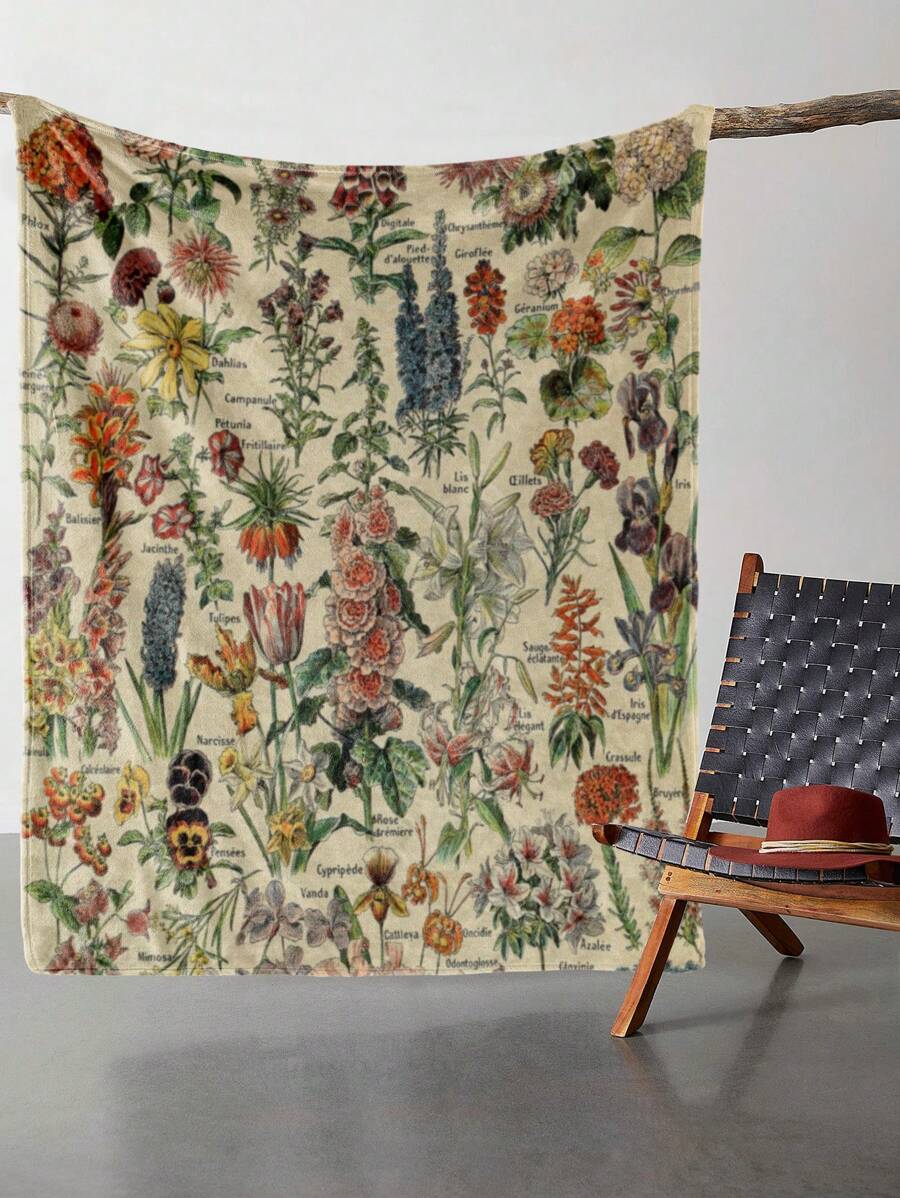 1入復古花印花絨毯,厚實、保暖、柔軟,適用於床上、沙發上 - 彩色 - 查看 1