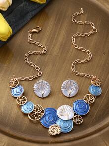 1套波希米亞風格的鋅合金彩釉幸運樹項鍊和耳環套裝,是女士周年/生日的理想禮物 - 幾何 - 查看 10