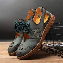 新款夏季綠色風格復古透氣雕花羅馬涼鞋,牛津手工加大碼數女鞋 - 綠色 - 查看 4