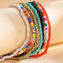7入組隨機顏色波西米亞風手工珠子女士腳鍊,適合海灘穿著 - 彩色 - 查看 5