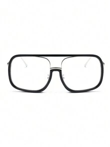 Personalized Oversize Double Beam Clear Lens Eyeglasses - Black and White - View 3