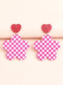1對情人節格紋,花朵,心形設計耳環,適用於女性 - 玫紅色 - 查看 3