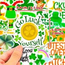 St Patricks Day 50pcs Stickers + 6pcs Make A Face Stickers, St Patricks Day Make Your Own Stickers Cartoon Clover St Patricks Day Characters Party Favors Decoration, Water Bottle Vinyl Waterproof Stickers For Students Teens Adults - Green - View 4