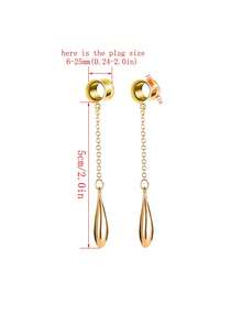 1對簡約個性長流蘇和流線不銹鋼耳針穿刺飾品 - 金黃色 - 查看 1