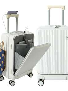 1個帶有 Usb 充電口、杯架和掛鉤的耐用行李箱,大容量旅行箱,男女孩子皆可使用,非 Tas 密碼鎖,密碼鎖行李箱,是禮物的理想選擇 - 灰色 - 查看 8