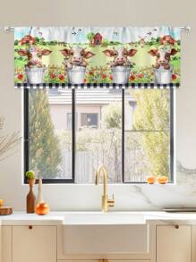 1入農場風景短窗簾,黑白格紋印花和可愛的牛桶設計,適用於臥室、客廳裝飾,52英寸*18英寸 - 彩色 - 查看 1