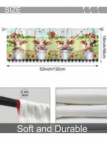 1入農場風景短窗簾,黑白格紋印花和可愛的牛桶設計,適用於臥室、客廳裝飾,52英寸*18英寸 - 彩色 - 查看 2