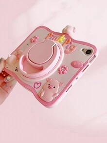 Cute Pink Pig Shaped Ipad Case, 360 Degree Rotatable Silicone Tablet Protective Cover - Pink - View 5