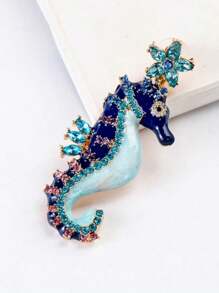 1pair Fashionable Rhinestone Decorated Oil Drop Sea Horse Earrings For Women, Daily Wear - Blue - View 3