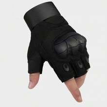 1pair Half Finger Tactical Gloves For Men, Durable, Breathable, Abrasion Resistant, Protective, Anti-Slip, For Riding, Cycling - Black - View 1
