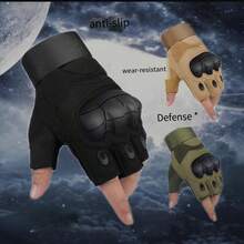1pair Half Finger Tactical Gloves For Men, Durable, Breathable, Abrasion Resistant, Protective, Anti-Slip, For Riding, Cycling - Black - View 3