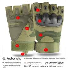 1pair Half Finger Tactical Gloves For Men, Durable, Breathable, Abrasion Resistant, Protective, Anti-Slip, For Riding, Cycling - Black - View 5