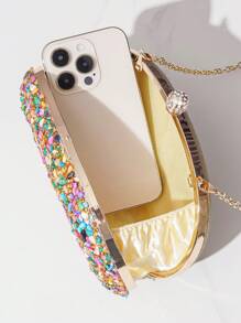 Vincy Glitter Handbag Evening Bag With Colored Stones & Rhinestones Decor, Egg-Shaped Clutch Purse, Shoulder/Crossbody/Chain/Clutch Bag For Women , Perfect For Party, Wedding, Prom, Dinner/Banquet, Matching With Wedding Dress, Formal Dresses, Prom Dress, Birthday Dress