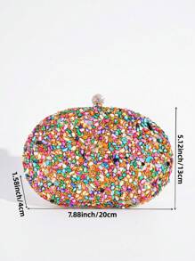 Vincy Glitter Handbag Evening Bag With Colored Stones & Rhinestones Decor, Egg-Shaped Clutch Purse, Shoulder/Crossbody/Chain/Clutch Bag For Women , Perfect For Party, Wedding, Prom, Dinner/Banquet, Matching With Wedding Dress, Formal Dresses, Prom Dress, Birthday Dress