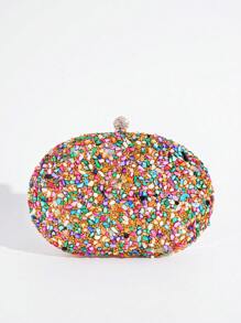 Vincy Glitter Handbag Evening Bag With Colored Stones & Rhinestones Decor, Egg-Shaped Clutch Purse, Shoulder/Crossbody/Chain/Clutch Bag For Women , Perfect For Party, Wedding, Prom, Dinner/Banquet, Matching With Wedding Dress, Formal Dresses, Prom Dress, Birthday Dress