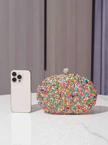 Vincy Glitter Handbag Evening Bag With Colored Stones & Rhinestones Decor, Egg-Shaped Clutch Purse, Shoulder/Crossbody/Chain/Clutch Bag For Women , Perfect For Party, Wedding, Prom, Dinner/Banquet, Matching With Wedding Dress, Formal Dresses, Prom Dress, Birthday Dress