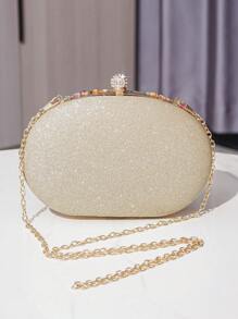 Vincy Glitter Handbag Evening Bag With Colored Stones & Rhinestones Decor, Egg-Shaped Clutch Purse, Shoulder/Crossbody/Chain/Clutch Bag For Women , Perfect For Party, Wedding, Prom, Dinner/Banquet, Matching With Wedding Dress, Formal Dresses, Prom Dress, Birthday Dress