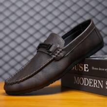 休閒、時尚、舒適的商務和日常男士皮革樂福鞋 - 棕色 - 查看 6