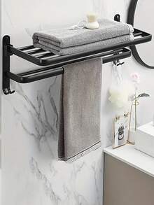 1入組無需鑽孔的不銹鋼毛巾架,衛浴收納架 - 黑色 - 查看 5