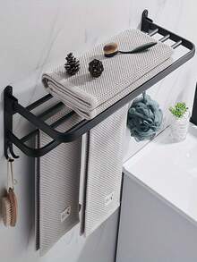 1入組無需鑽孔的不銹鋼毛巾架,衛浴收納架 - 黑色 - 查看 3