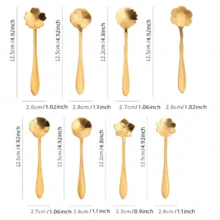 8pcs/Set Stainless Steel Flower Spoon Set, Including Coffee Spoon And Ice Cream Spoon, Cute Tableware Set - Gold - View 2