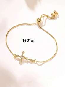 1pc Fashion Style Retro Style Diamond Cross Adjustable Bracelet - Yellow Gold - View 3