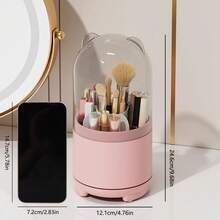 1pc Rotating Makeup Brush Holder For Cosmetic Storage With Dustproof Box - Pink - View 2
