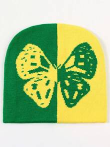 1入女士秋冬季蝴蝶圖案針織帽,帶耳蓋保暖防風,非常適合休閒和戶外活動使用